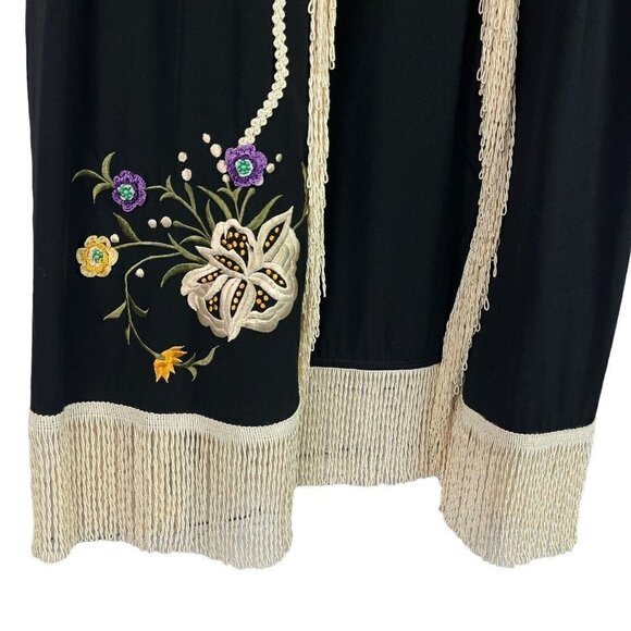 Lacy Afternoon by Shell Kepler Cardigan Black Floral Fringe Womens Large Vintage - Picture 3 of 12